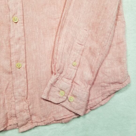 Ben Sherman Mens Small Linen Blend Shirt Long Sleeve Button Down Woven Pink - Picture 3 of 10